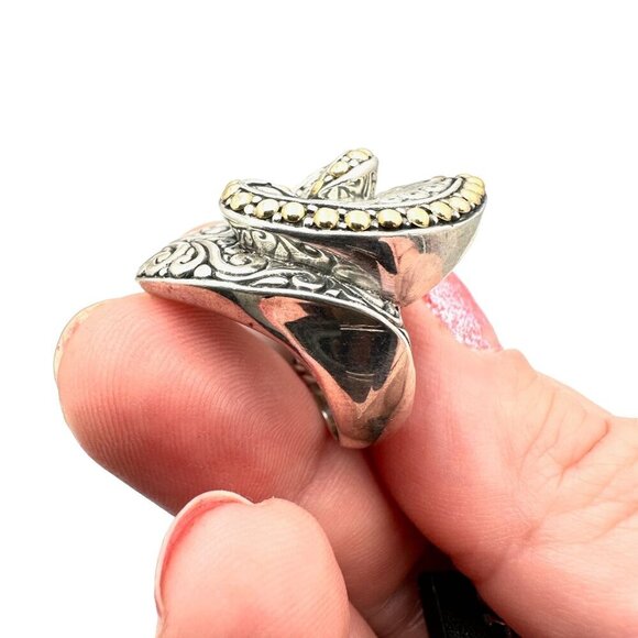 Samuel Benham Women Ring 18K Yellow Gold Sterling Silver Balinese Swirl Size 7 - Picture 3 of 6